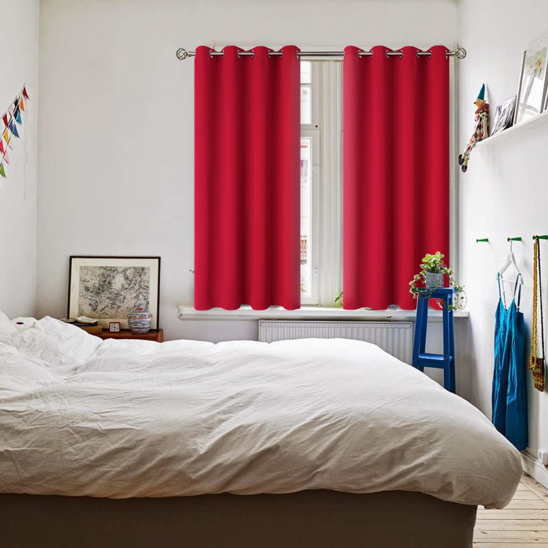 BGment Room Darkening Curtains 54 Inches Long - Grommet Thermal Insulated Drapes Window Treatment Curtains for Bedroom, 2 Panels, 52 x 54 Inch, Red - Image 2